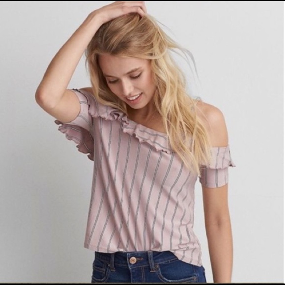 Soft and Sexy Pink Striped Off the Shoulder Top